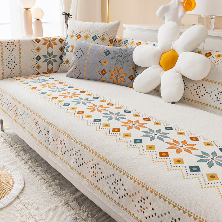 Penutup sofa chenille bercetak bunga